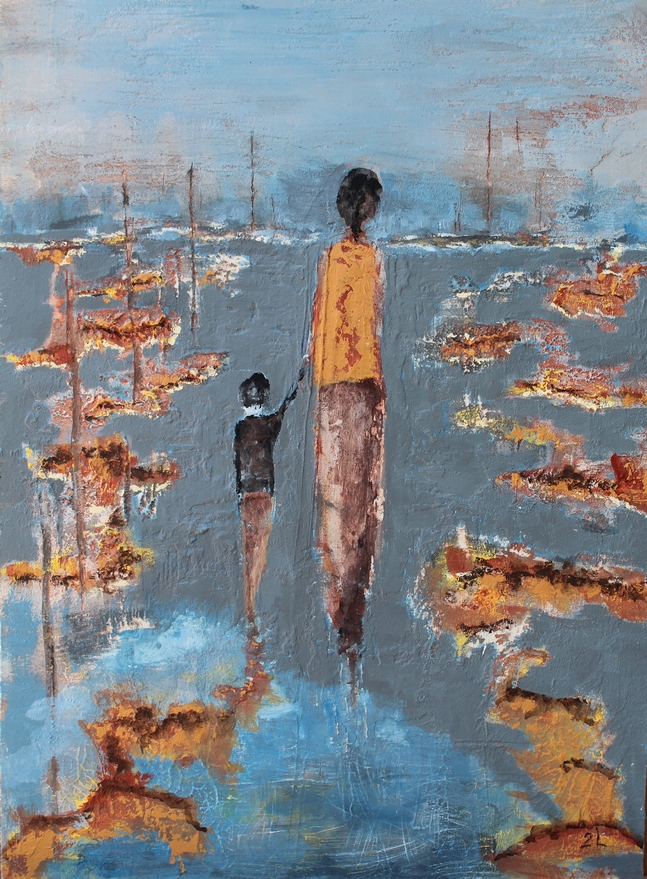 les passeurs de lumière
passage
Peinture de Patrick de Zell basé aux Sables d'Olonne - Vendée
Figuratif contemporain
technique mixte - enduits - collages - acrylique
Personnage féminin - femme - enfant